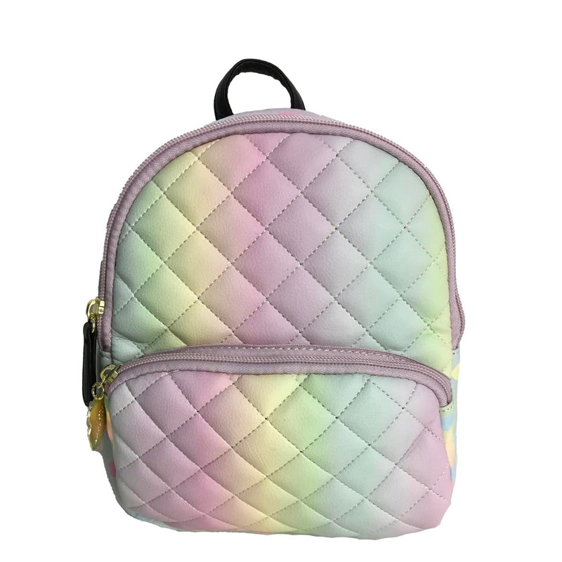 Luv Betsey Johnson B-Peyton Rainbow Multi Mini Backpack, Women's Pastel Hearts Faux Leather Handbag, Quilted Diamond Pattern Rucksack