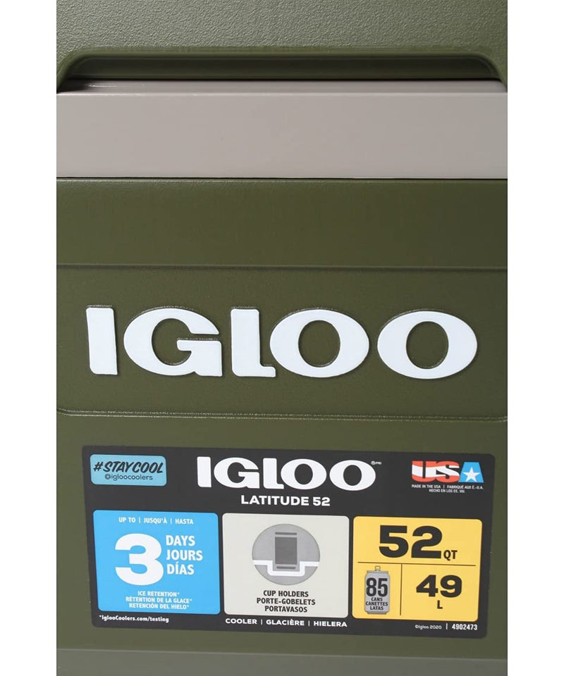 Igloo 60367 Sportsman Latitude 52 Cooler Box, Approx. 11.2 gal (49 L), Sportsman, Latitude, Outdoor, Camping, Leisure, Fishing, Green