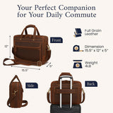 Luxorro Full Grain Leather Briefcase for Men, Top Choice Gifts, Handcrafted Laptop Bag with Multiple Compartments and Brass Hardware, Fits 15.6 Inch Laptop