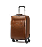 feilario Business Spinner Wheels Luggage PVC Leather Waterproof Carry-On Suitcase Aluminum Alloy Handle Soft Shell Luggage with TSA Lock (Brown, 20in)
