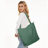 KALIDI Women Corduroy Tote Bag Casual Tote Bag with Zipper Large Shoulder Handbag Hobo Big Capacity Work Shopping Pockect Bag