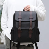 Farcauo Leather Laptop Backpack for Men Vintage Laptop Backpack Black Travel Work Backpacks Large Capacity Business Back Pack