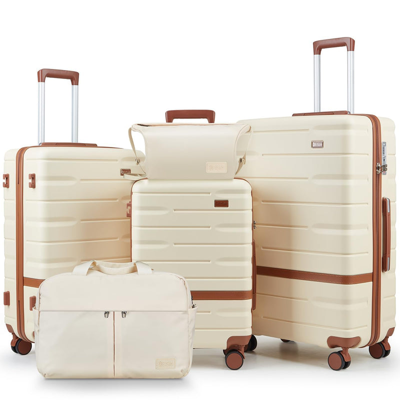 NEISIA Luggage Sets 3 Piece with TSA Lock Hardside PC+ABS Carry On Suitcase with Spinner Wheels Lightweight Rolling Travel Luggage Sets with YKK Zippers (Beige)