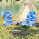 Giantex Backpack Beach Chair, Foldable Camping Chair with 5 Adjustable Position, Cup Holder, Storage Pockets, Straps, Towel Rack, Pillow, Lay Flat Lawn Chair for Patio Outdoor, Blue Stripe