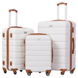 Coolife Luggage 3 Piece Set Suitcase Spinner Hardshell Lightweight TSA Lock (apricot white,20/24/28)