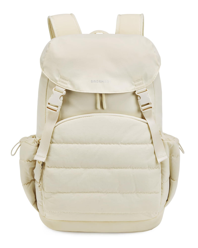 BAGSMART College Laptop Backpack, Large Opening Travel Backpack for Women, Outdoor Backpack for 15.6 Inch Laptop, Beige