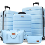 AnyZip Luggage Set 5 Piece PC ABS Hardshell Lightweight Suitcases for Travelling with 4 Universal Wheels TSA Lock Carry on Suitcase Light Blue