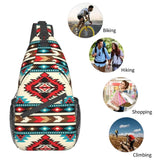 QISENTIS Tribal Aztec Geometric Pattern Sling Bag Crossbody Backpack Native American Ethnic Tribal Southwest Stripe Red Gym Travel Hiking Daypack Navajo Print Chest Shoulder Bag Unisex