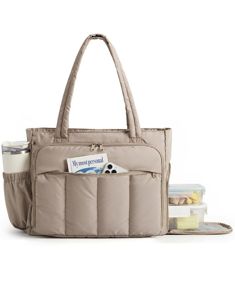 BAGSMART Tote Bag for Women, Teacher Tote with Insulated Compartment, Large Puffer Work Tote Handbags for Work