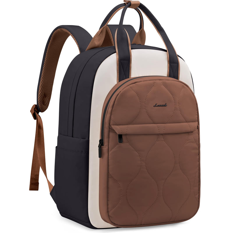 LOVEVOOK Laptop Backpack for Women, College Travel Backpack Puffer Womens Backpack for 15.6 Inch Laptop, Computer Water-Resistant Quilted Casual Daypack, Brown