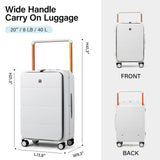 Hanke Top Opening Carry On Luggage, 20 Inch All-PC Aluminum Frame Wide Handle Luggage, Hard Shell Trunk Suitcase with Spinner Wheels, TSA Airline Approved (Smoke White, 40L)
