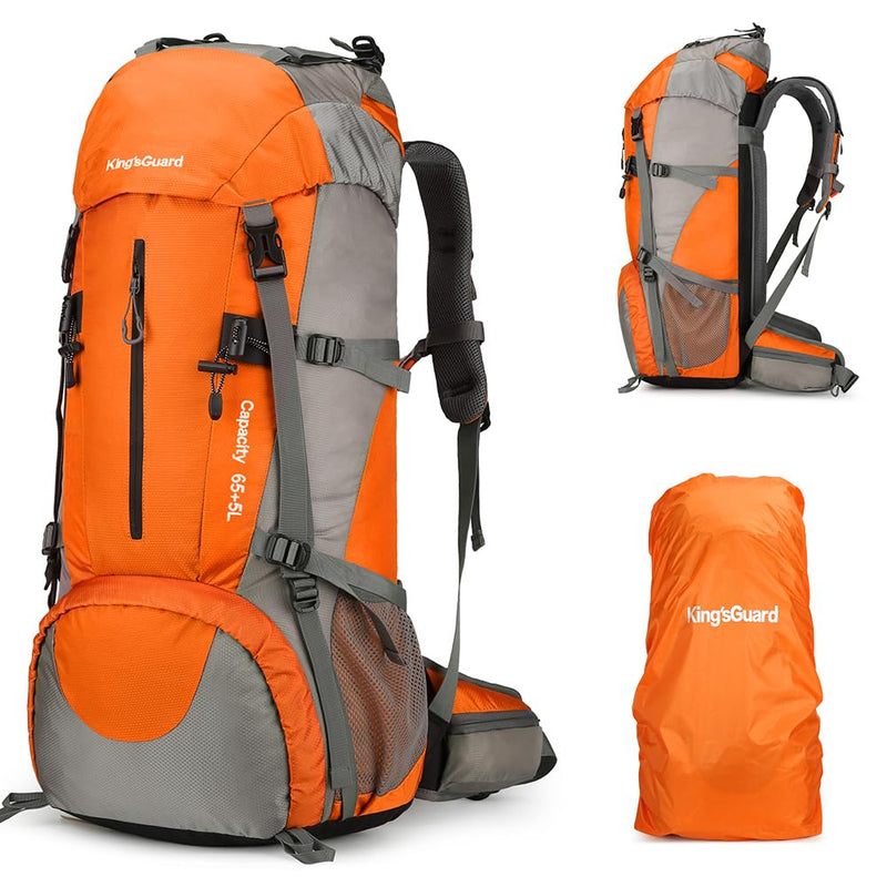 King'sGuard 70L Hiking Backpack with Rain Cover Lightweight Waterproof Travel Camping Backpack Large Backpacking Pack for Men and Women (Orange)