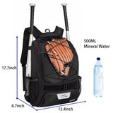 DAFISKY Baseball Bag Softball Backpack - Youth Adult T Ball Bat Equipment Bag with Bat and Helmet Holders, Shoe Compartment and Hook, Black