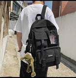 MININAI Aesthetic Backpack with Cute Frog Pendant for Women Men Preppy Laptop Backpack Japanese Harajuku College Backpack (Black,One Size)