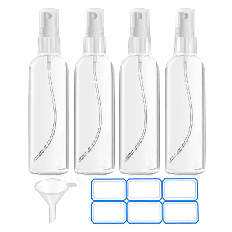 DTDNZKN 4 Pack 3.4 Oz (100ml) TSA Approved Travel Bottles, Travel Size Containers Spray Bottles with Labels - Fine Mist, Refillable, Reusable, Leak Proof