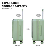 VATILIN 20 Inch Top Opening Carry On Luggage 22x14x9 Airline Approved Expandable With Spinner Wheels & Cup Holder,PC Hard Shell Lightweight Small Shitcase With Tsa Approved For Travel Women Men,Green