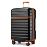 Kono Expandable 28 Inch Large Checked Luggage: ABS+PC Hardside Trolley Travel Case - Hard Shell Suitcase with TSA Lock, Black Brown