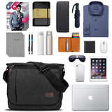 Modoker Messenger Bag for Men Women, 13 Inches Laptop Satchel Bags, Canvas Shoulder Bag with Bottle Pocket, Black