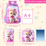 AGSDON 3PCS Backpacks for Girls, 16" Elementary Kids Cute Cat Backpack Preschool School Bookbags and Lunch Box
