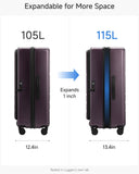 LUGGEX Checked Suitcase with Spinner Wheels, FLO5 Expandable Polycarbonate Hard Shell Suitcase with TSA Approved Lock (FX-Core, Purple, 28 Inch)
