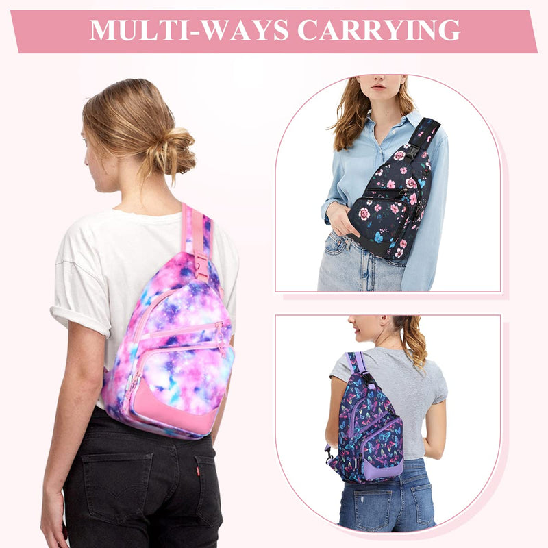 VASCHY Sling Bag for Women, One Strap Over the Shoulder Crossbody Small Backpack Chest Bag for Hiking/Travel/Outdoor Galaxy