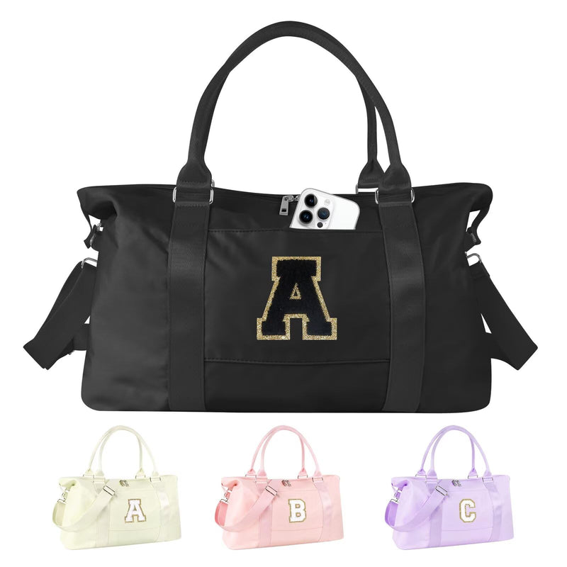 Dance Gym Duffel Bag for Teen Girls, Personalized Initial Travel Weekender Bag,Cute Overnight Carry On Duffle for Women,Sports Travel Cheer Bag,Monogram Christmas Gifts for Tween Preppy(black-A)