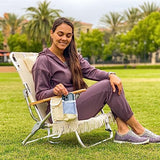 EasyGo Product Tassel Backpack Beach Chair 5 Positions and Cup Holder Pouch on Side-Padded Pillow-Storage Bag on Back – Lightweight Rustproof Aluminum – Black Frame, 2 Pack TAN