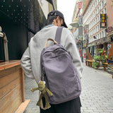 KAOBIO Grunge Aesthetic Canvas Travel Daypack for Men Women Large Vintage College Rucksack Lightweight Laptop Backpack (Dark Purplish Gray)