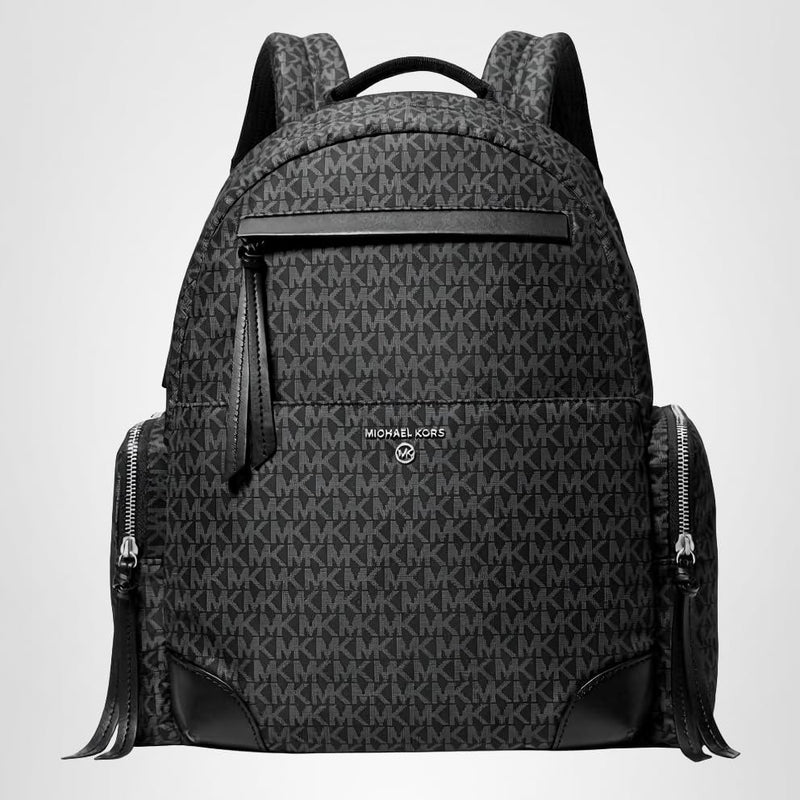 Michael Kors Prescott Large Backpack, Silver-Tone Hardware/Tonal Signature/Black, One Size