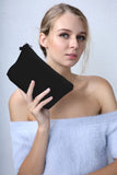 Deanfun Makeup Case Small, Cosmetic Zipper Bag Waterproof for Purse Mini, Women Cute Traveling Accessories Pouch for Ladies Thanksgiving Christmas Gifts(Solid Black D2-51705) 8.65" x 5.35" x 0.78"