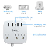 European Travel Plug Adapter, FOVAL EU UK US Power Strip with USB C and 4 USB Ports, 3 AC Outlets, Wall Mountable, 5ft Extension Cord, Compact for Travel, Cruise Ship, Home Office (White)