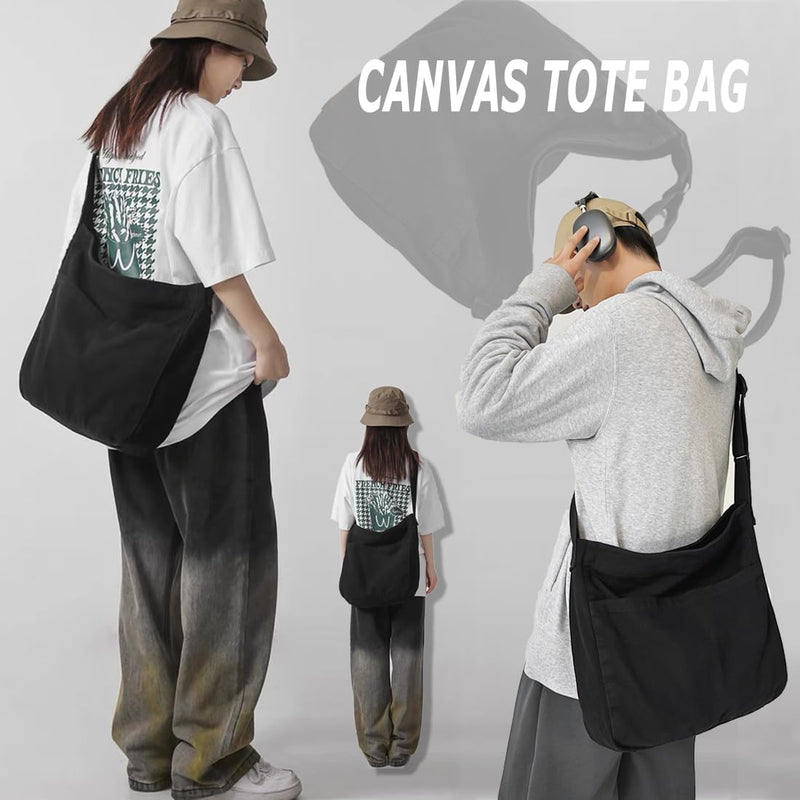 DAINAOTM Canvas Tote Bag Casual Hobo Crossbody Shoulder Bag for Women and Men Large Purse Messenger Bag Travel Work