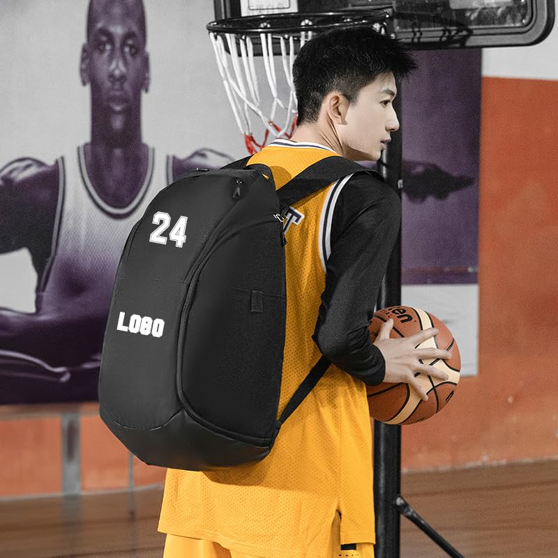 JMGnxt Custom Basketball Backpack for Mens,Personalized Sports Bag with Ball Compartment, Durable Waterproof Gym Backpack, Travel, and Outdoor Activities (Black)