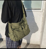 Canvas Messenger Bag Large Crossbody Bag with Multiple Pockets Canvas Shoulder Tote Bag for Women and Men