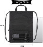 seyfocnia Drawstring Backpack Tactical String Bag with Zipper Pockets Waterproof Cinch Bag Sport Gym Sackpack - Black