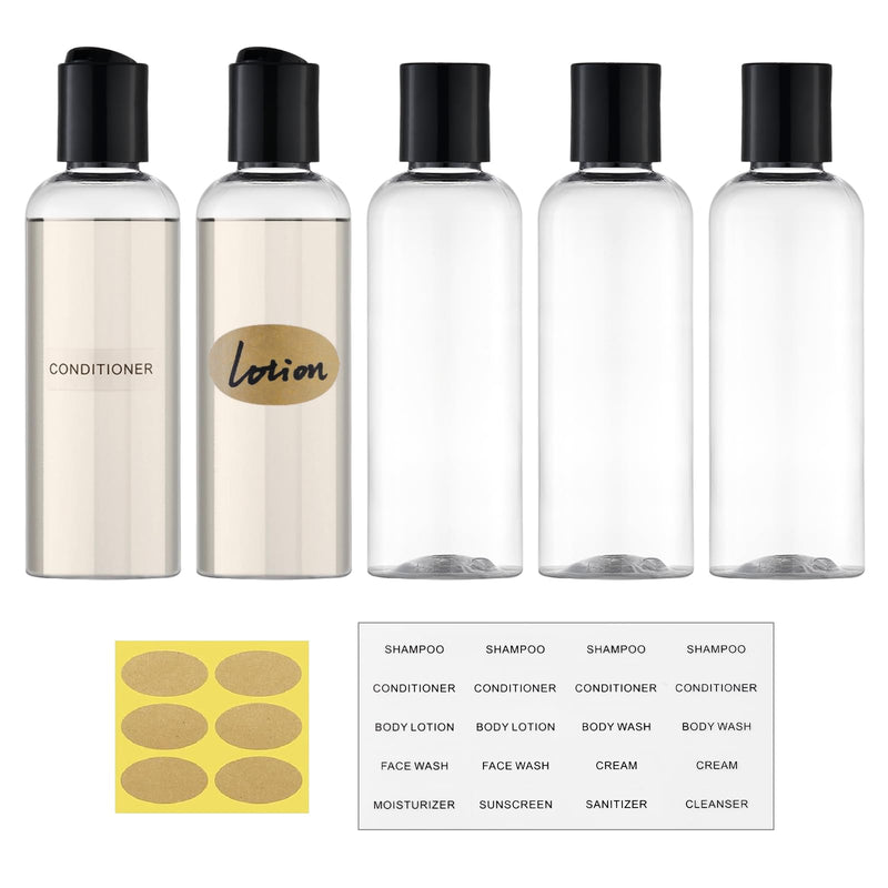 owlyee Travel Bottles for Toiletries 3.4 oz TSA Approved - 5 Pack Leak Proof Travel Size Containers, Clear Squeezable Plastic Bottles with Labels for Shampoo Lotion, Flight Cruise Gym Essentials
