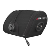KOM Cycling Saddle Bag Small - Bike Saddle Bag for Multi-Tool, Tube, Tire Levers, Securely Under Bike Seat for Cycling Radars with built in Radar Mount, Pocket for Apple AirTag .4 Liter Capacity