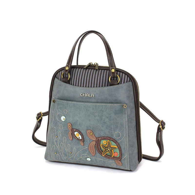 CHALA Convertible Backpack Purse - Women Convertible Shoulder Purse with Adjustable Strap - Two Turtles - Indigo