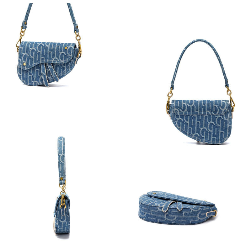 ONE2MAY Denim Saddle Bag Clutch Purse Shoulder Handbag for Girls Women Trendy Design Satchel Bags Crossbody bag Denim Purse