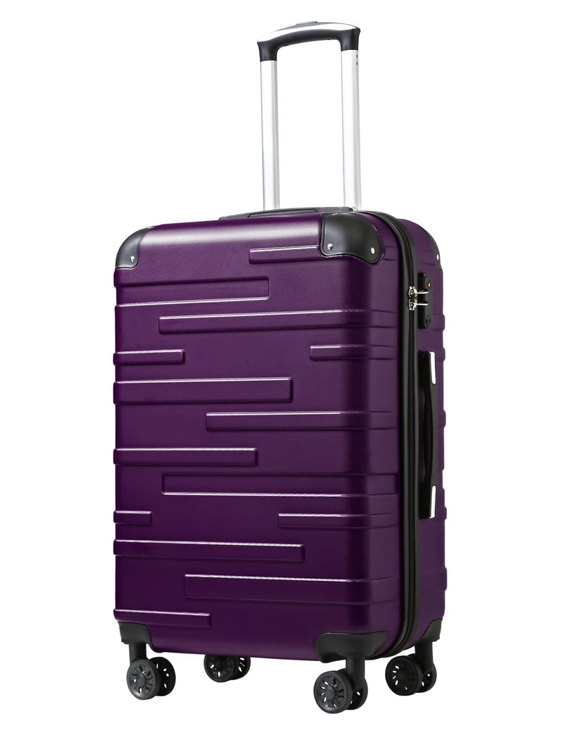 Coolife Hardside Checked Luggage with TSA Lock, Spinner Wheels, Telescopic Handle, Lightweight Suitcase (Purple, M(24in))