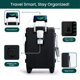 Nobl Travel Carry On Luggage, Noble Zipperless Aluminum Frame, 22.5x15x9.5, 360 Degree Spinner Wheels, TSA Locks, USB Charging Port, Cup & Phone Holder - Jet Black