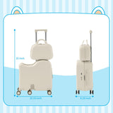 TABU Ride-on Luggage with Portable Bag for Kids，Hardshell Carry On Suitcase with Hidden Cup Holder, Foldable Pedal,Type-C & USB Interface, TSA Lock, 6-Spinner Wheels, White