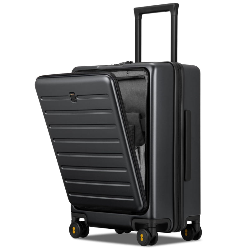 LEVEL8 Carry On Luggage with Compartment, 20 Inch Lightweight Hard Shell Rolling Suitcase with Wheels Airline Approved with Front Pocket, Double Tsa Locks, Grey