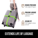 GORILLA GRIP Heavy Duty 4 Pack Adjustable Luggage Straps for Suitcases, Easy to Identify Travel Belt Connector Holds Suitcase Together, Extends Life of Bag, Strap Connects Two Bags, Accessories Green