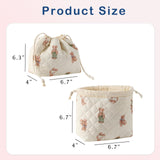 Cotton Quilted Drawstring Makeup Bag with Canvas Lining,Coquette Aesthetic Cute Travel Toiletry Bag,Drawstring Gift Bag for Women and Girls（04White Bear）