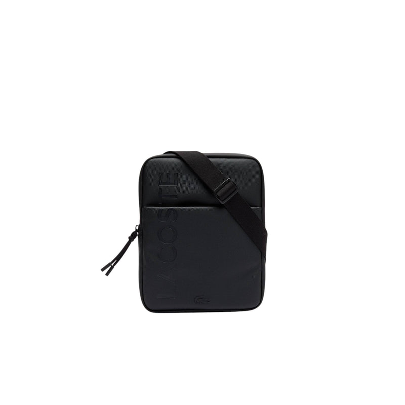 Lacoste Men's L.12.12 Branded Zippered Medium Flat Bag, Black, One Size