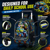 gxtvo Rolling Backpack for Boys, Roller Wheeled Bookbag - Wheeled Elementary School Bag - 3PCS Car