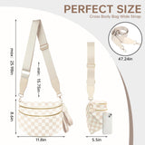 Cross Body Bag for Women Checkered Crossbody Bags Bum Bag for Women Fanny Packs for Girls Small Nylon Checkered Purse Trendy Shoulder Pouch for Womens (Checkered Beige, One Size)
