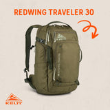 Kelty Redwing Traveler Backpack, Travel Pack with Wide U Zip Opening, Signature Wing Pockets, 30-50L Capacity (30L Olive)