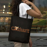 SAUIVD Women's Funny CarHartts Canvas Tote Bag Cute Cow Letter Print Casual Reusable Grocery Shopping Canvas Bags